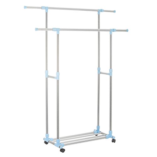 Rollbarer Kleiderständer Garderobenwagen Rollgarderobe Garderobe mit 2 Kleiderstangen höhenverstellbar - 6