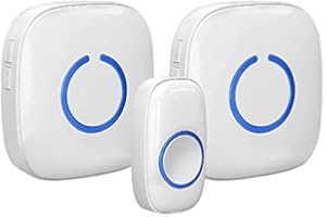 ELAORY Wireless Doorbell, 300 m Range, Waterproof Front Door Bell Kit with 1 Plug-In Receiver and 2 Transmitters, 52 Melodies Doorbell with LED Flash, Model CXR (White)