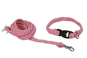 Macrame Collar and Leash Set for Pet | 100% Cotton Solid Neck Collar for Dog | Dog Neck Belt and Leash | Pet Neck Collar Set_ Pink