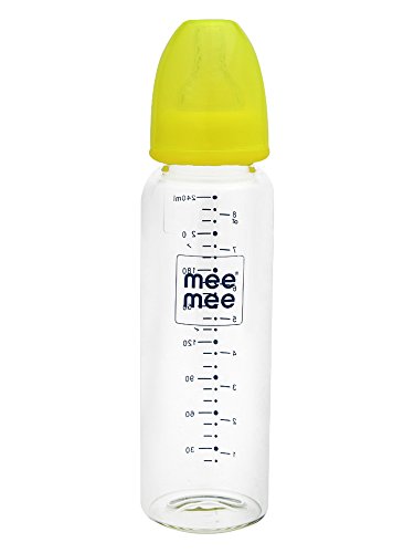 Mee Mee Premium Glass Feeding Bottle with Eazy-Flow Technology, Anti-Colic Valve,BPA-Free Baby Feeding Bottle for Babies & Toddlers(Green, 240Ml)