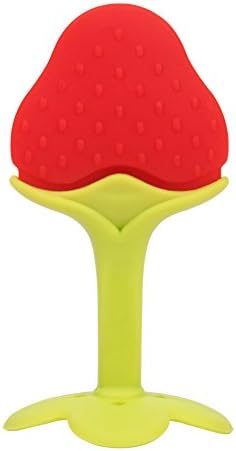 Casa Bonita Baby Fruit Teether Teething Toys Chewable Silicone Teethers with Standing Base BPA-Free FDA Approved (Strawberry)