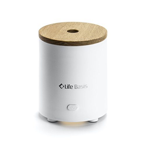 LifeBasis Aroma Diffuser Aromavernebler mit USB-Anschluss Batteriebetriebener Lufterfrischer , Leiser Ventilator mit Holzkappe für Büro und Schlafzimmer ( Weiß )