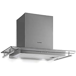 Klarstein Maverick Hotte aspirante avec rambarde - hotte murale, 70 cm, 400 m³/h d'air évacué, filtre à graisse en aluminium, 65 dB, possibilité de recyclage d'air, inox, verre, argent