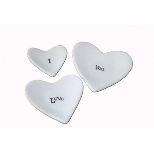 East of India - Juego de platillos (porcelana, 3 unidades), diseño de corazón con texto 