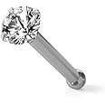AZARIO LONDON 9K White Gold Claw Set Round CZ Stone 22 Gauge Nose Bone Nose Stud Piercing