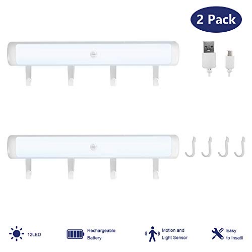 DaskFire Schrank Innenbeleuchtung 12 LED Schrankbeleuchtung mit Bewegungsmelder USB Kabellosen Wiederaufladbare 3 Modi Auto On/Off Nachtlicht FüR Schrank KüChe Flur Dachboden Schublade (2 Pack)