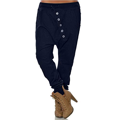 Zilosconcy Pantalones de chándal cagados para Mujer en Cierre de Cordones Hippie Pantalón Deportivos de harén de Mujeres Boton de Decoracion