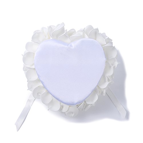 Hochzeit Ringkissen Ring Box Herzförmig mit Blumen Strass Perlen Deko LianLe (Weiß) - 6