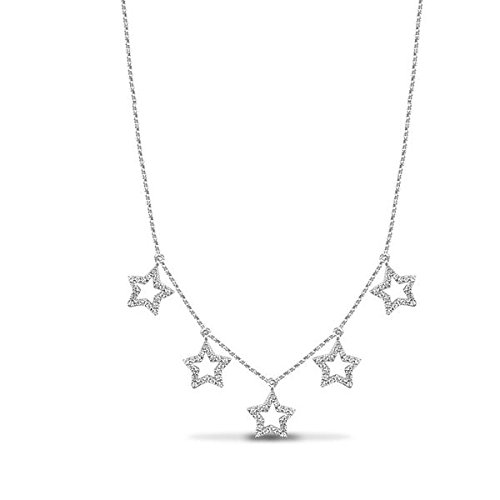 Genuine Sterling Silver Rhodium Cubic Zirconia Set Star Necklace
