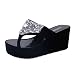 Produktbild Damen Flip Flops Zehentrenner Plattform Sandalen Sommer Hausschuhe Plateau Strandschuhe Keilabsatz Freizeitschuhe Peep Toe Sommerschuhe Wedges Strass Schuhe (EU:38, Schwarz)
