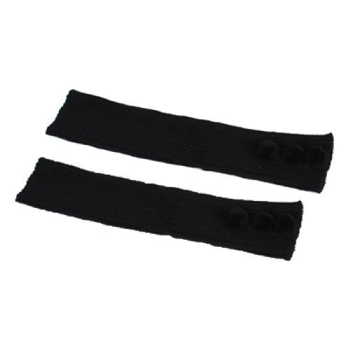 Miki&Co Ladies Winter Plush Ball Decor Black Ribbed Elastic Knitting Leg Warmer Socks Pair