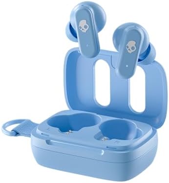 Skullcandy Dime 3 Wireless Earbuds, Bluetooth Headphones, Noise Isolating Fit, Up to 20 Hours Battery, Microphone for iPhone Android, Easy Carry with Integrated Lanyard - Preppy Blue