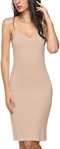 Caeasar A-line Fasion &amp; Classic Casual Dress with Straps V-neck Summer Slip Night Dress Underwear Sleeveless (XL, Skincolor)