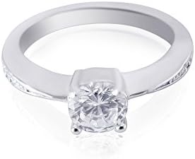 Silver diamond ring with cubic zirconia 1 carat with side stones - amazing sparkle better than picture