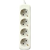 SILVER ELECTRONICS 9624 Electrical Base with 4 Outlets without Switch, White, 4 Sockets/1.5 m