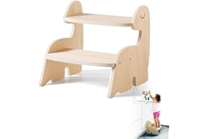 Promise Babe Torre di apprendimento legno 2 gradini bambini, Contro parete Scaffale Armadio Sgabello Dinosauro Mobili bambini Animale Dino Sgabello legno Baby Stanza piccola Bagno Cucina WC