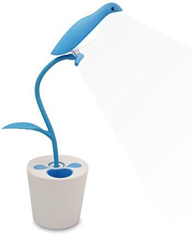 ZHOPPY LED Desk Lamp for Kids, 3-level Dimmer Touch Sensitive Control, Flexible Gooseneck, Portable Rechargeable Book Light, Bird Pencil Holder, Blue …