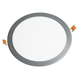 Downlight LED extraplano de diseño redondo, con una potencia de 20W y tono de luz blanco frío 6000K. Modelo con aro en acabado gris mate. Tipo de LED OSRAM Duris. Incluye fuente de alimentación (driver). Placa de LED empotrable ideal para la sustitución de downlights con lámparas halógenas. Bajo consumo, con gran eficacia energética gracias a su elevado factor de potencia. Aplicaciones domésticas en cocinas, baños y estancias con falso techo. Comercios, oficinas y zonas comunitarias.