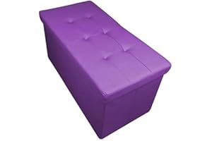 HomeHarmony Folding Storage Ottoman Seat, Stool, Toy Storage Box Faux Leather (Lilac Large)