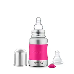 Speedex Stainless Steel Baby Feeding Bottle with Internal ML Marking, Silicon Grip (150 ml) (1 Extra Nipple Free)