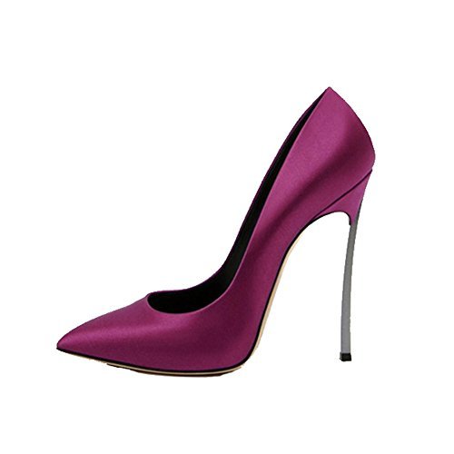 Women's Leather Pointed Toe Shallow High Heels Court Shoess Purple Size US 7(label Size 38)