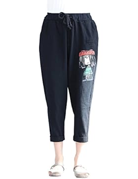 ELLAZHU Donna In Estate Harem pantaloni Nero Con Vita Elastica Stampa In Cartoni GA992 A