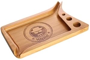 Heisenberg Rolling Tray en bambou avec bec de remplissage 13,5 x 9 x 0,9 cm avec aide au remplissage, bord verseur et grand logo HNBG