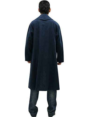 Youlee Herren Baumwolle Leinen Revers Regenmantel Wolljacke-Mantel Marine