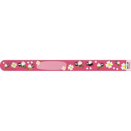 Infoband Single Use I.D. Travel Wrist Band for Kids Pk. of 10 - Bees Pink