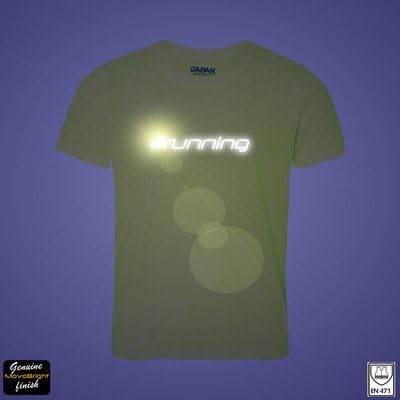 Hashtag running T-Shirt with #running printed in Hi Viz Reflective Lettering 3M Retro Reflective Material. Suitable for Runners, even Cyclists, Gym, Workout, Walking, Sports or Casual Wear. Mens Summer 2014 Tee Shirt is High Quality Gildan Brand in Bright Fluoro Yellow with the hash tag #running applied using MovoBright procceses to create a safe stylish. Ideal safety gift for runners, cyclists, bike riders, sports. Increase visibility by road users from up to 300m away. Available in S,M,L &amp; XL