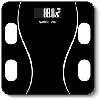 SHRBI Electric Digital Weight Machine| LCD Display Tempered Glass Personal Scale | Body Weight Checking Machine for Home, Office & Clinic Uses (Step, Black)