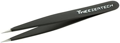 Tweezertech Pointed Tip Tweezer Professional Salon Grade Quality With Protective Tube (Black)