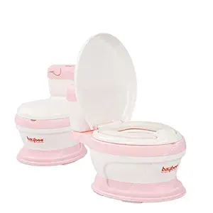 Baybee Gusto Western Toilet Potty Seat for Kids, Baby Potty Training Seat Chair with Closing Lid, Cushion Seat & Removable Tray | Kids Toilet Seat | Potty Seat for 1-3 Year Child Boys & Girls (Pink)
