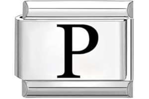 Quiges - Modulo Charm Link in stile italiano da 9 mm in acciaio inox lettera laser P per bracciali in stile Italian Links