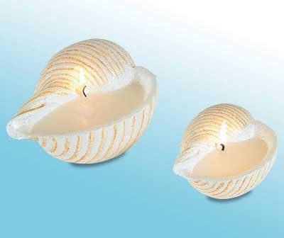 Seashell Candles, Gold and Pearlescent Glitter Finish, Set of two candles