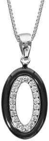 1001 Bijoux Silver Rhodium Necklace with Oval Pendant and Black Ceramic 42 Mount Crystal Chandelier 3 cm