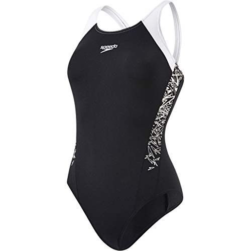 Speedo Boom Splice Muscleback', Costume da Bagno Donna, Multicolore (Black/White), 46 IT