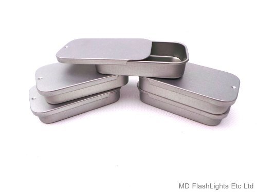 5 x Silver Blank Micro Slip Lid Storage Tins, Bushcraft, Survival Tins by MD FlashLights Etc Ltd