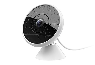 Logitech Circle 2 - Caméra de Surveillance Filaire Intérieur/Extérieur, Résistante aux Intempéries (Vision Nocturne, Détection de Personnes, Enregistrement sur 24 Heures)