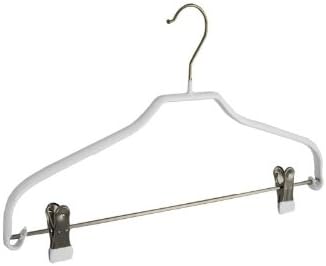 5 x Blouse / shirt hanger with white non-slip and trouser bar with adjustable chrome finish non-slip clips, 40 cm