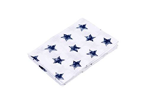 100% Muslins Pack Of 3 70CM X 70 CM Robin white with Large Navy Stars