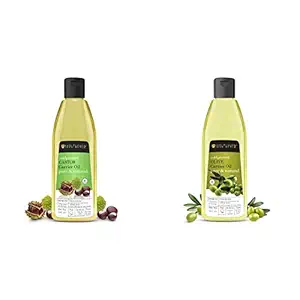 Soulflower Castor Oil, 225ml for Hair, Skin & Eyebrows ? 100% Natural, Coldpressed & Hexane Free And Soulflower Olive Oil, 225ml 100% Natural Cold Pressed for Skin, Hair & Lips ? Natural Makeup Primer