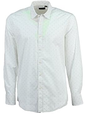 Camicia da uomo bianca con microfantasia cielo