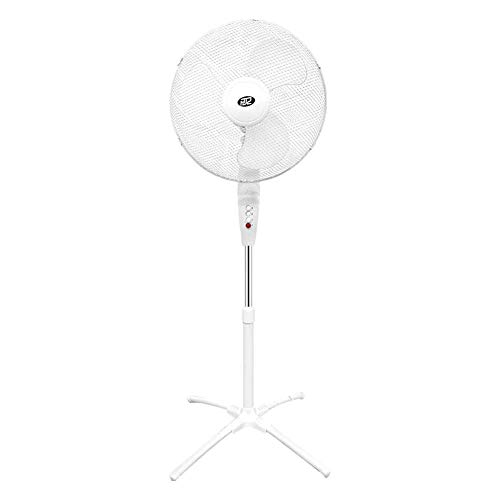 Ventilateur sur Pied, Ø 16" 42 cm Oscillation Horizontale à 80° 3 Vitesses 45W Ventilation Hauteur Ajustable, Blanc, grille sécurisée, Silence Extrême, Design exclusif