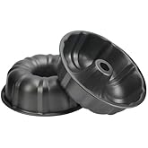 PERFECT BAKEWARE Carbon Steel 9 Inch Non Stick Bundt Shape Cake Mould Fluted Tube Jelly Pan Round Baking Mold, Black