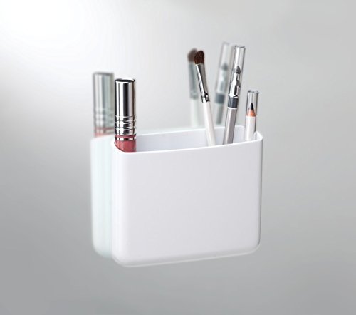 mDesign AFFIXX Zahnbürstenhalter – praktische, selbstklebende Halterung für Zahnbürsten – Aufbewahrungsbox für Zahnpasta mit fünf Fächern – weiß - 3