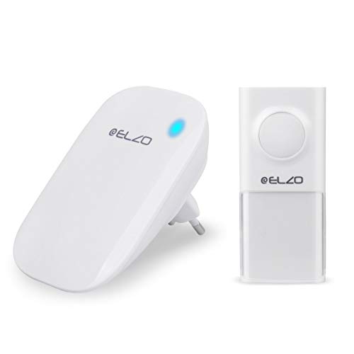 Elzo Sonnette sans Fil Étanche Carillon de Porte Kit Electronique avec 1 Récepteur Enfichables 1 Emetteur, 150m, 48 Mélodies au 4 Niveau Volumes pour Maison, Bureau, Hôtel, Exterieur