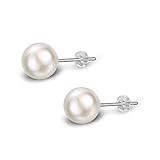 J.Rosée Orecchini di Perle per Donna, Orecchini in Argento Sterling 925 con Classici Piccoli Rotondi Bianche Perle Regalo di Festa