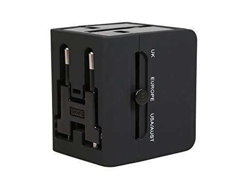 Alles-in-Einem-Weltweit-Universal-Reise-Adapter (Europa, UK, USA, Australien) Internationaler Stecker-Adapter mit USB Ausgängen 2.1A -Schwar