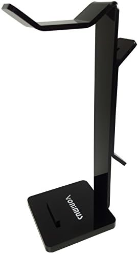 Acrylic Headphone Stand, Vonimus Display Headset Earphone Hanger Holder with Cable Organizer and Cellphone Stand - Black